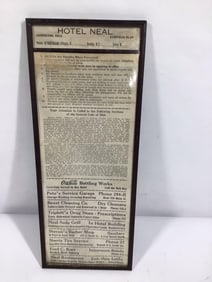 Original "Hotel Neal" of Coshocton, Ohio Placard