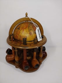 Old Word Astrology Mid Century Globe Humidor and Pipe Holder