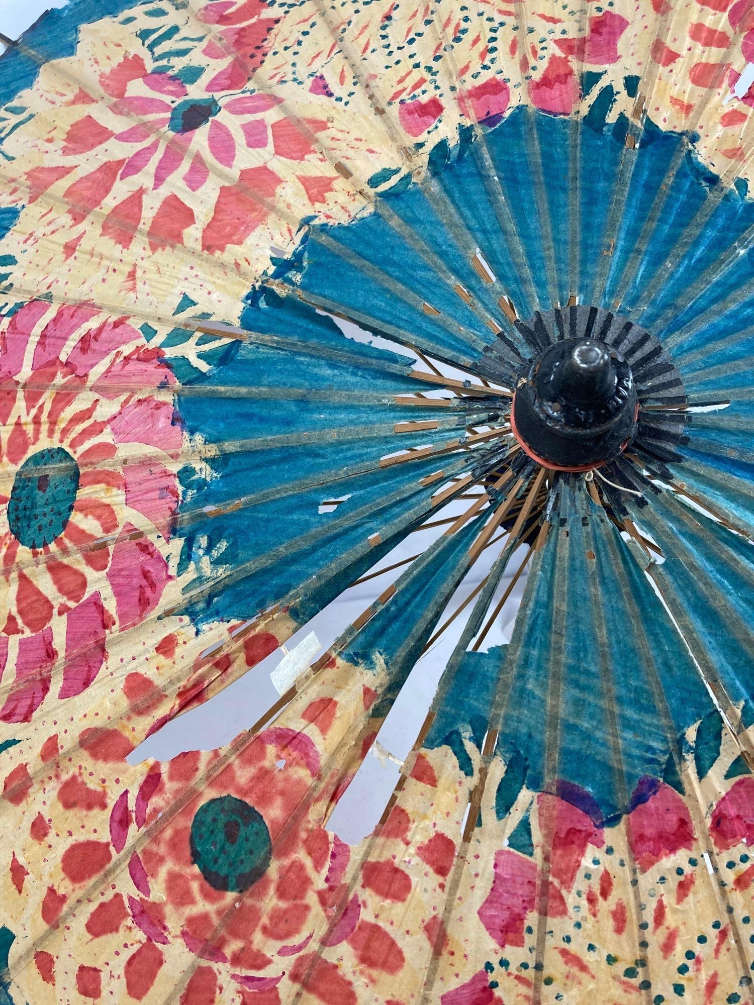 1937 Great Lakes Exposition Cleveland, Ohio Parasol: Original sticker on handle. Paper parasol, seems to be in good condition but has some thinning throughout