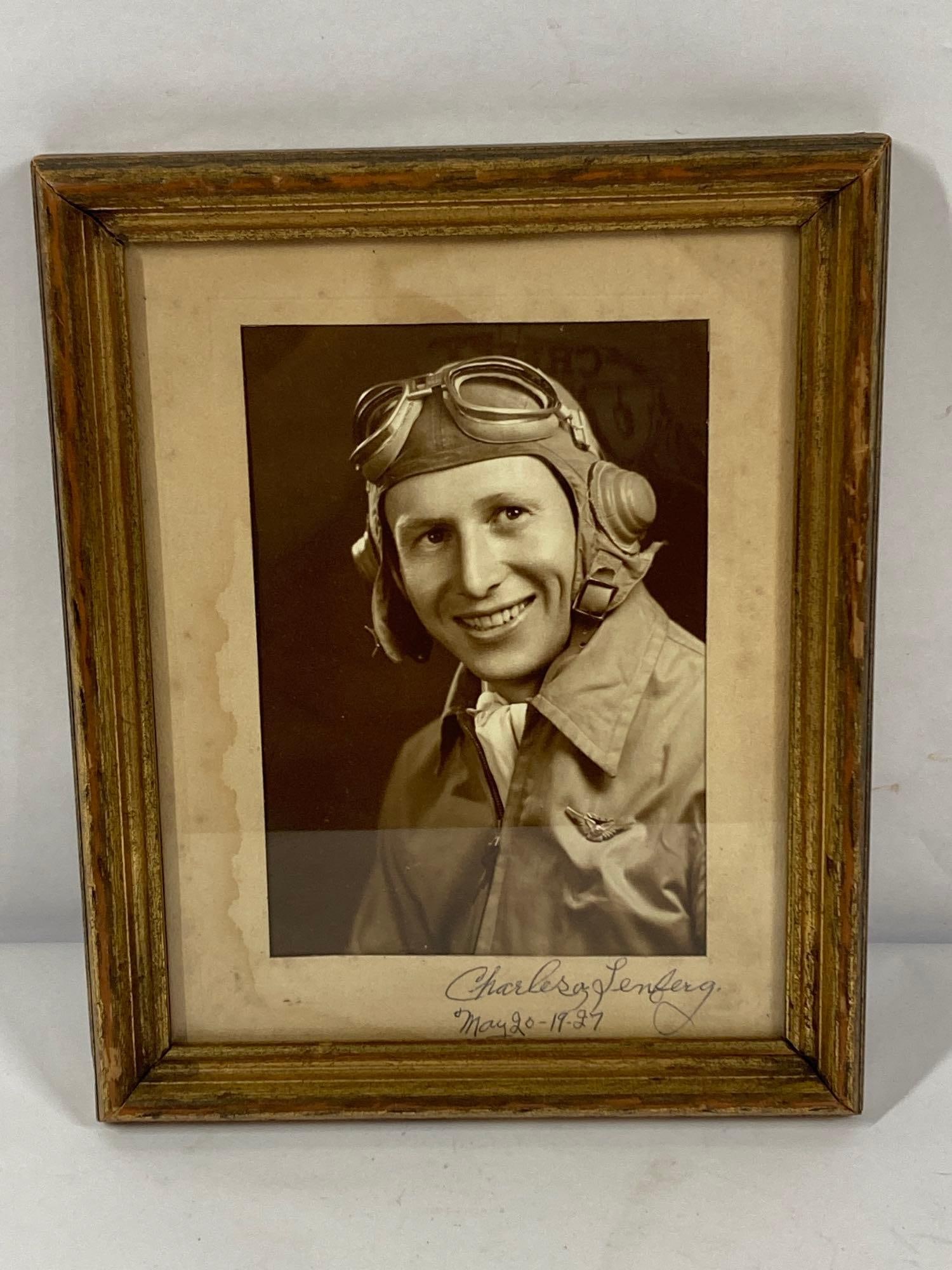 Charles A Lenferg Pilot Autographed Picture: 1927, picture is in good condition but backing shows some water discoloration. 10x8