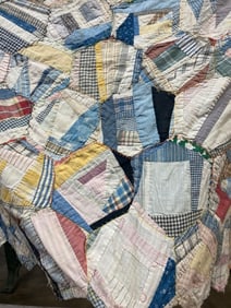 Early Hand Stitched Crazy Patchwork Crib Quilt