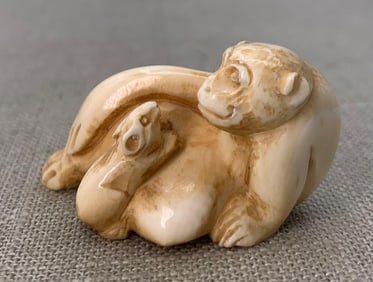 Hand Carved Rat and Monkey Japanese Netsuke