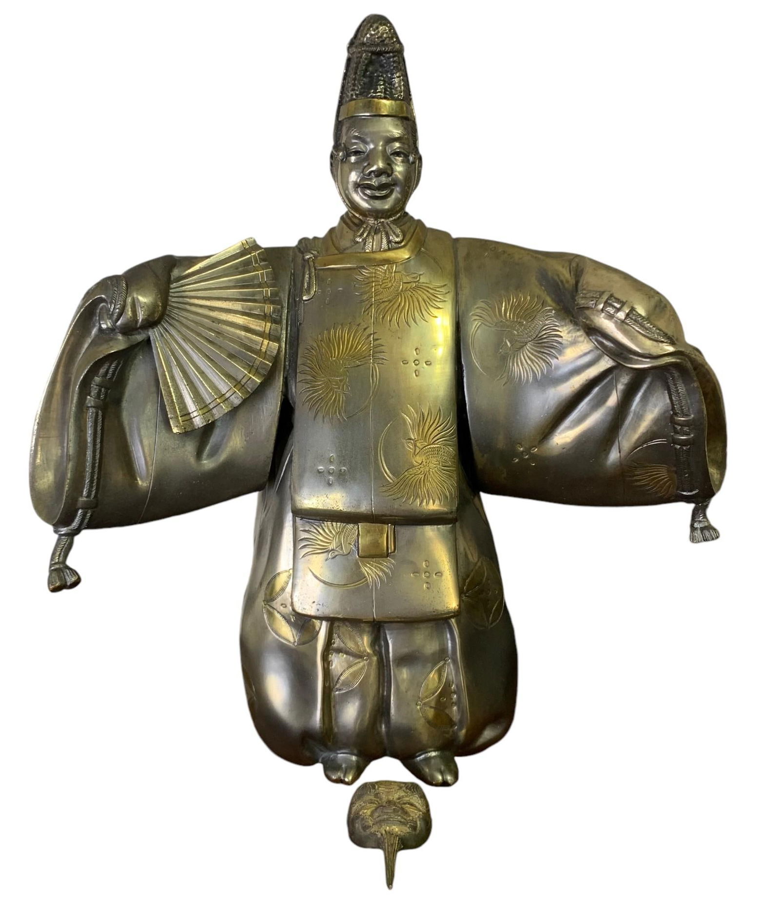 Large 13" Bronze Japanese Kabuki Noh Theatrical Dancer Statue (1 of 11)