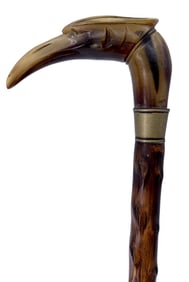 Vintage Carved Horn Bird of Prey Walking Stick, 37 1/2" Cane