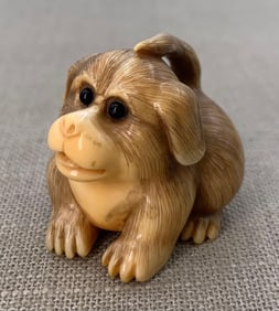Hand Carved Japanese Puppy Netsuke