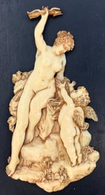 Hand Carved Goddess & Cherub Dimensional Wall Plaque