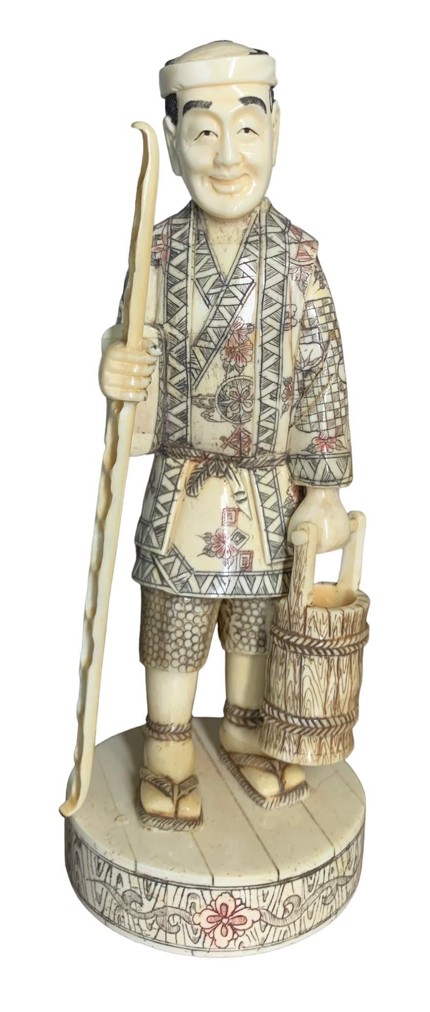 9 1/4" Hand Carved Figural Japanese Statue (1 of 7)