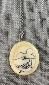 Inuit Scrimshaw Eskimo Sled Pendant, 925 Chain