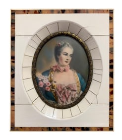 Miniature Madame de Pompadour 5 1/2" Inlaid Frame Portrait