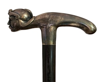 Sterling Silver Helmeted Warrior Opera Handle Walking Stick
