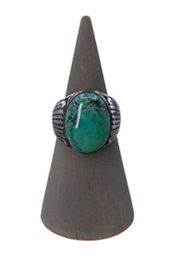 Native American TZ signed winged Sterling Turquoise Cabochon Men's Ring