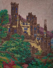 Large 12" x 8" Medieval Castle Micro Bead Fringed Purse