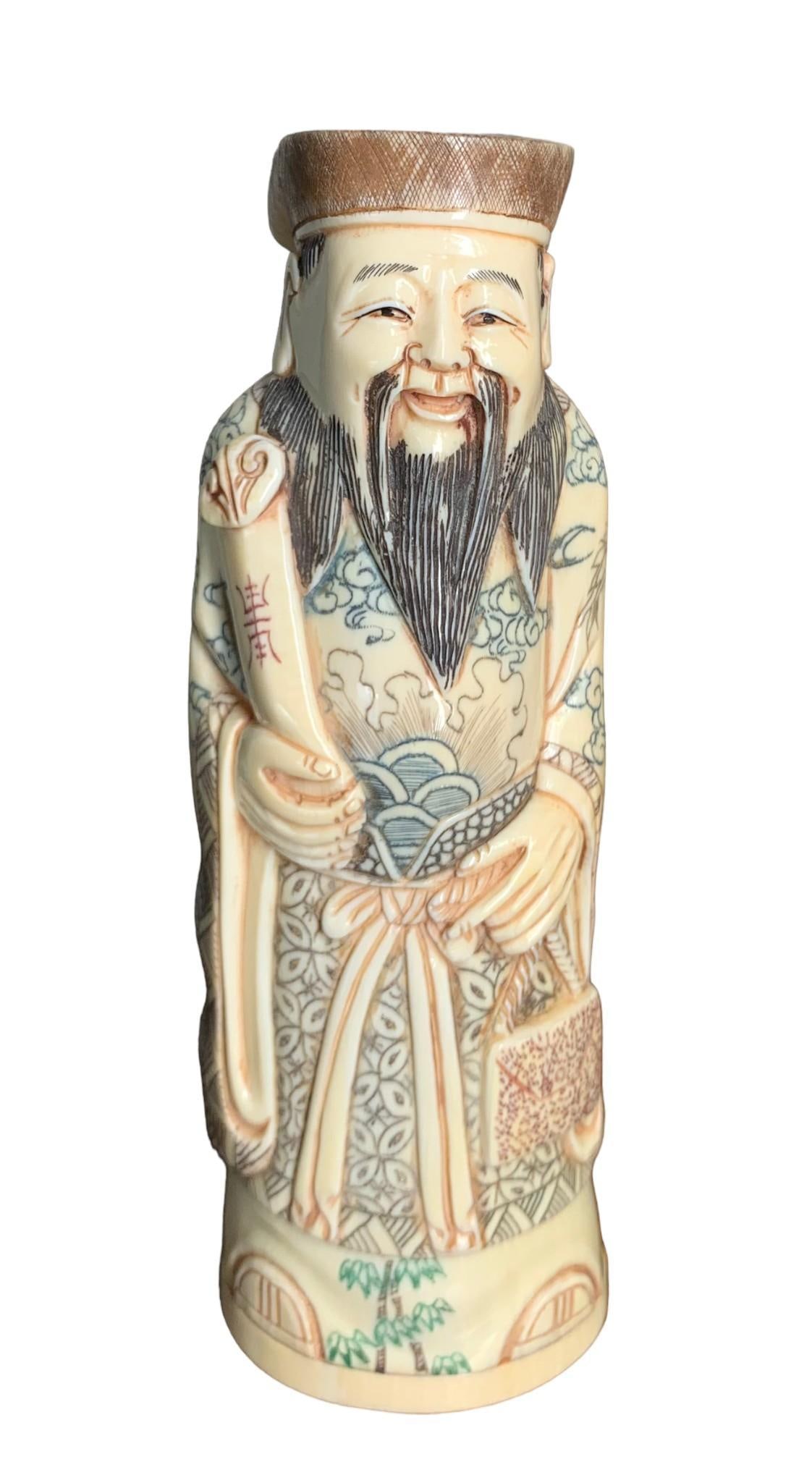 Large 6 3/8" Hand Carved Japanese Wise Sage Statue (1 of 6)