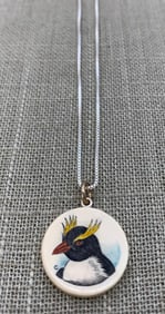 Antarctic Marconi Penguin Inuit Scrimshaw Pendant, 925 Chain