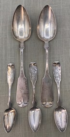 5 Early American T S Morgan Coin Silver Spoons