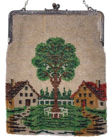 Vintage Micro Bead Cottages & Tree Purse