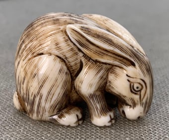 Hand Carved Japanese Natural Material Hare Netsuke