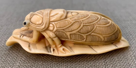 Hand Carved Japanese Natural Material Cicada Netsuke