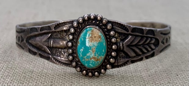 Old Navajo Pawn Silver & Turquoise Cuff Bracelet