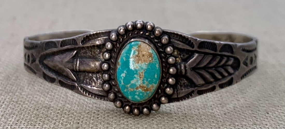 Old Navajo Pawn Silver & Turquoise Cuff Bracelet (1 of 6)