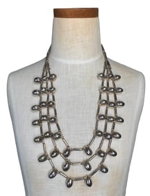 Vintage Navajo Pearl Silver Plated 3 Strand Bib Necklace