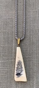Scrimshaw Tallship Pendant on 925 Silver Chain