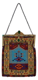 Antique Art Deco Micro Mosaic Glass Bead Persian Carpet Purse