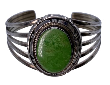 P A Smith Vintage Navajo Sterling Silver Gaspeite Cuff Bracelet