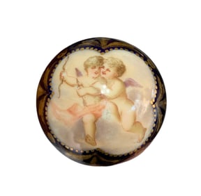 French Porcelain Cobalt Blue Gilded Cherub Knob Dress Cane