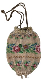 Antique French Glass Micro Bead Floral Reticule