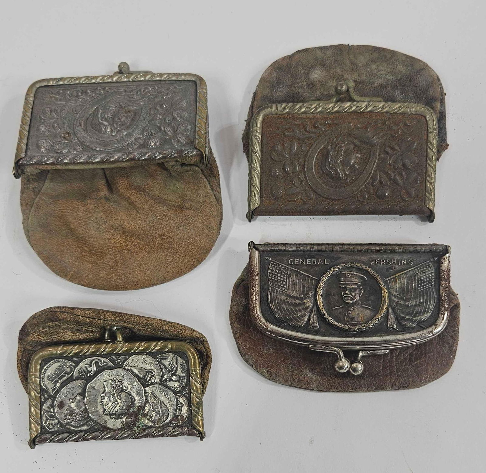 4 EARLY LEATHER ADVERTISING COIN PURSES (1 of 5)