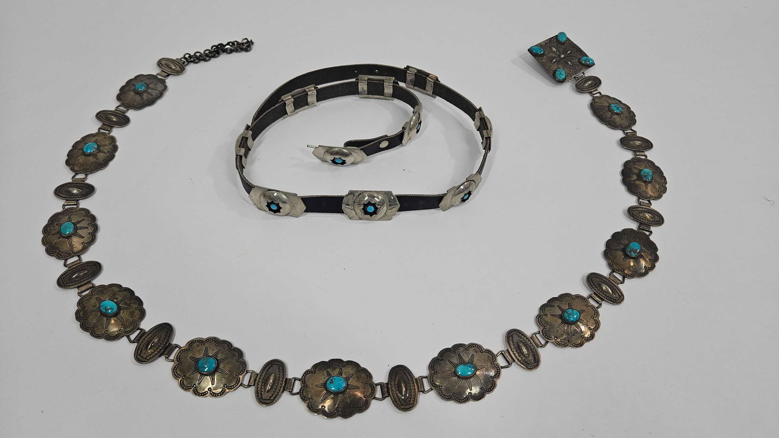 NAVAJO TURQUOISE CONCHO BELT PAIR (1 of 9)
