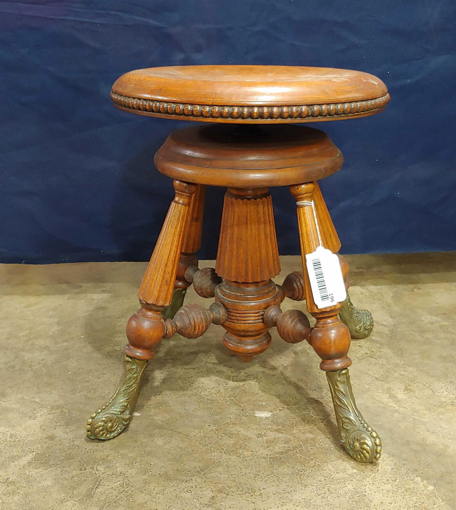 BRASS FOOTED 19TH CENTURY PIANO STOOL (1 of 4)
