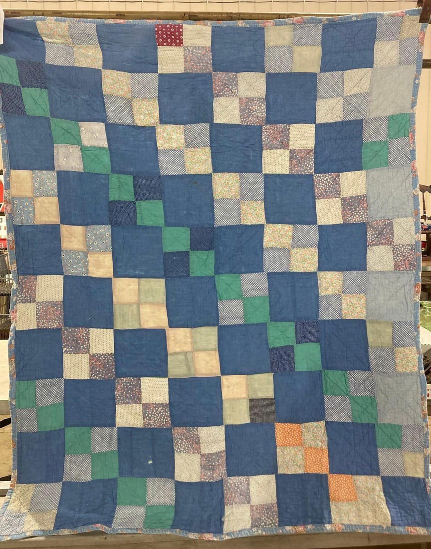 PATCHWORK BLUE & TEAL CRIB QUILT (1 of 5)