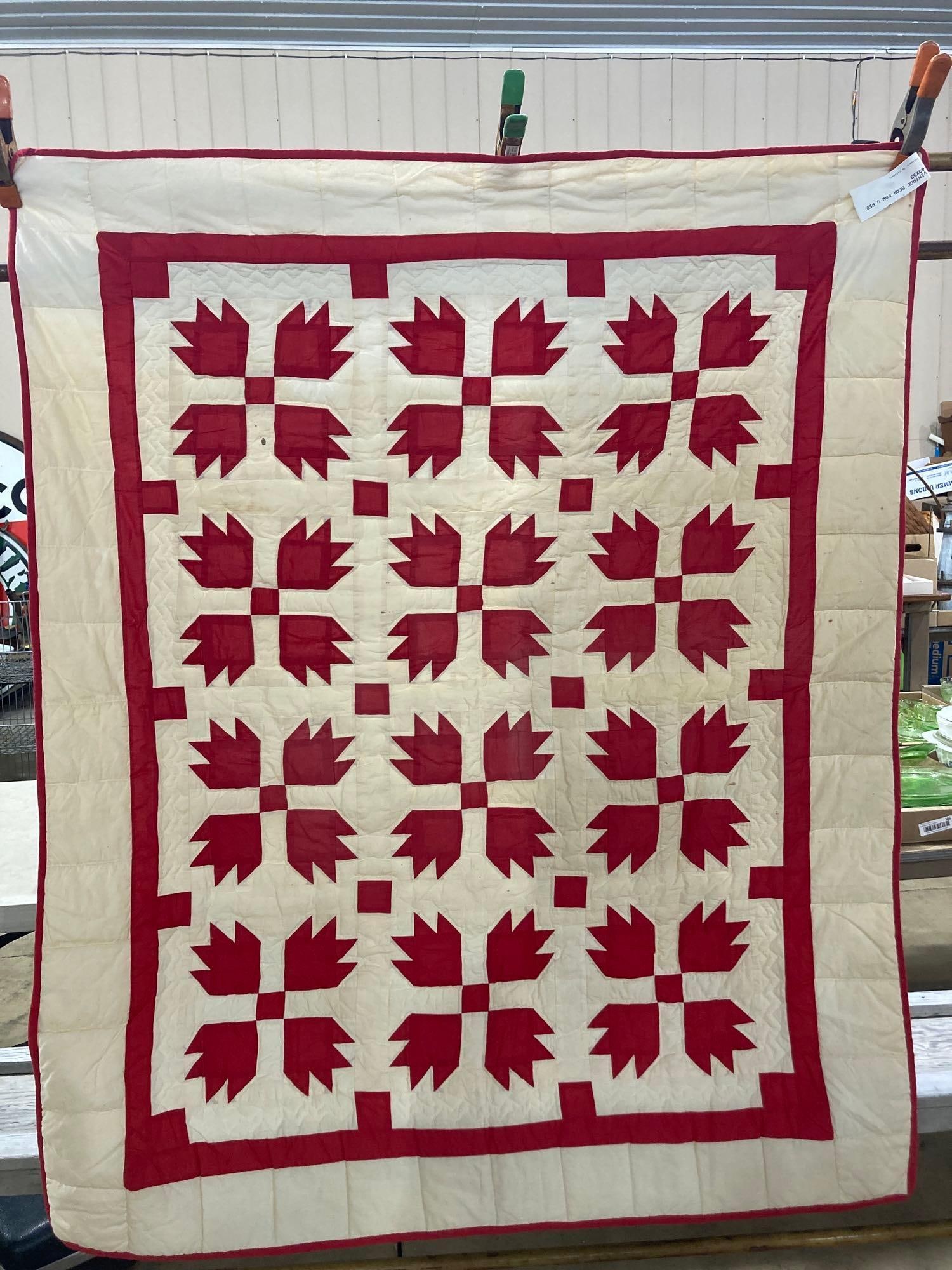 RED AND CREAM BEAR PAW QUILT (1 of 5)