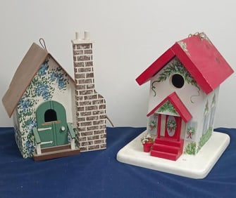PAIR OF ARTISAN CRAFTED BIRD HOUSES