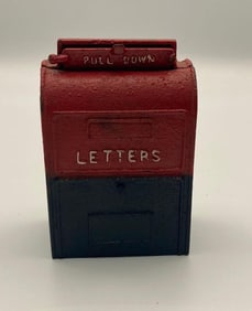 CAST IRON POST OFFICE BOX COIN BANK