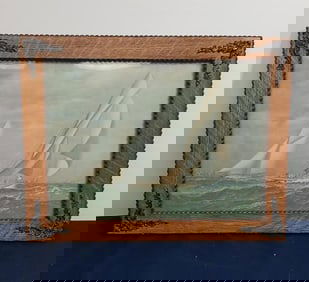 EARLY CLIPPER LITHO IN OAK FRAME