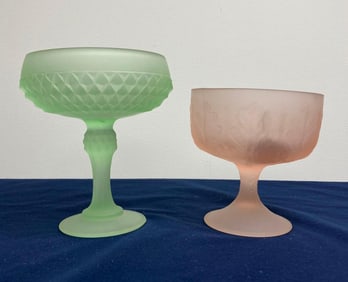 INDIANA GLASS FROSTED SATIN DIAMOND POINT COMPOTES