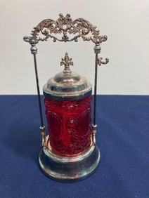 VICTORIAN RUBY GLASS PICKLE CASTOR