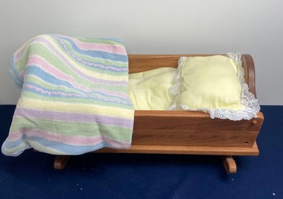OAK AMISH MADE DOLL CRADLE
