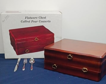 CHERRY CHEST AND FLATWARE
