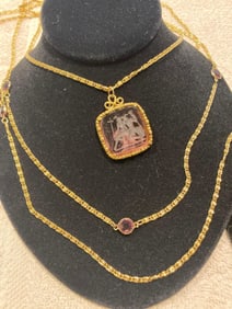 ART DECO GOLDETTE INTAGLIO MULTI STRAND NECKLACE