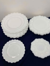 WESTMORELAND MILK GLASS SAUCER AND PLATES