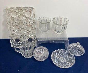 BRILLIANT CUT CRYSTAL GLASS COVERED DISHES AND SERVING TRAY