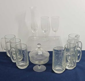 ETCHED GLASS WATER SET AND SERVING GLASSES