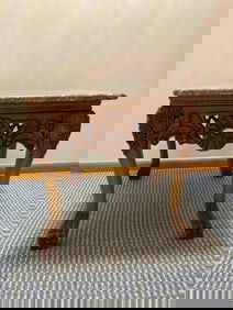 ORNATELY CARVED SIDE TABLE W MARBLE TOP
