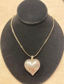 LARGE STERLING SILVER HEART PENDANT NECKLACE