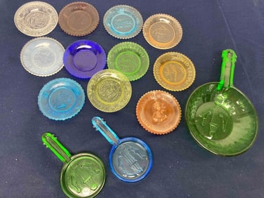 BUTTER PAT DISHES AND GLASS BANGO DISHES