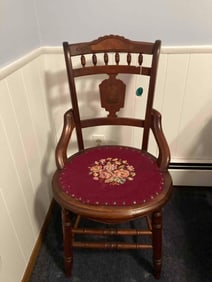 WOODEN PARLOR CHAIR W EMBROIDERY SEAT